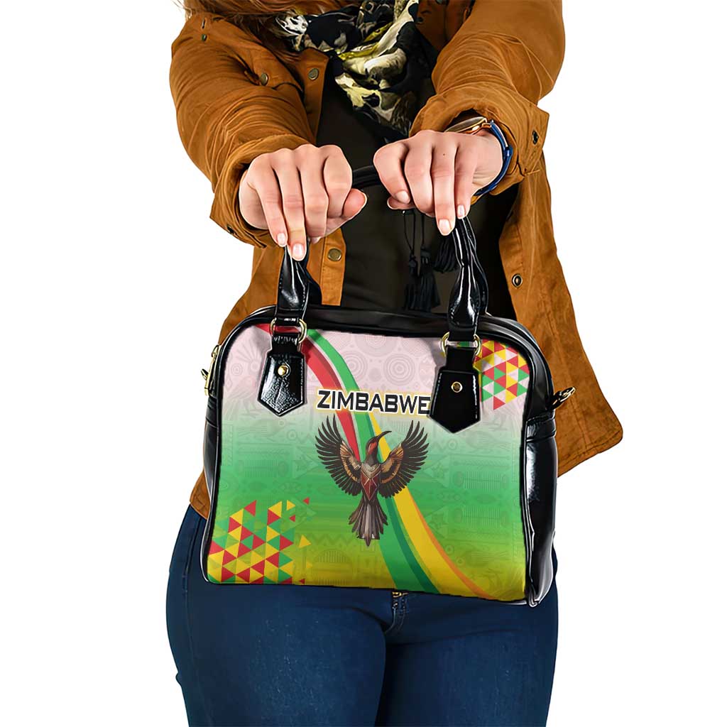 Zimbabwe Vibe Shoulder Handbag Tribal-Inspired Background with Geometric Flag Color Design TS04