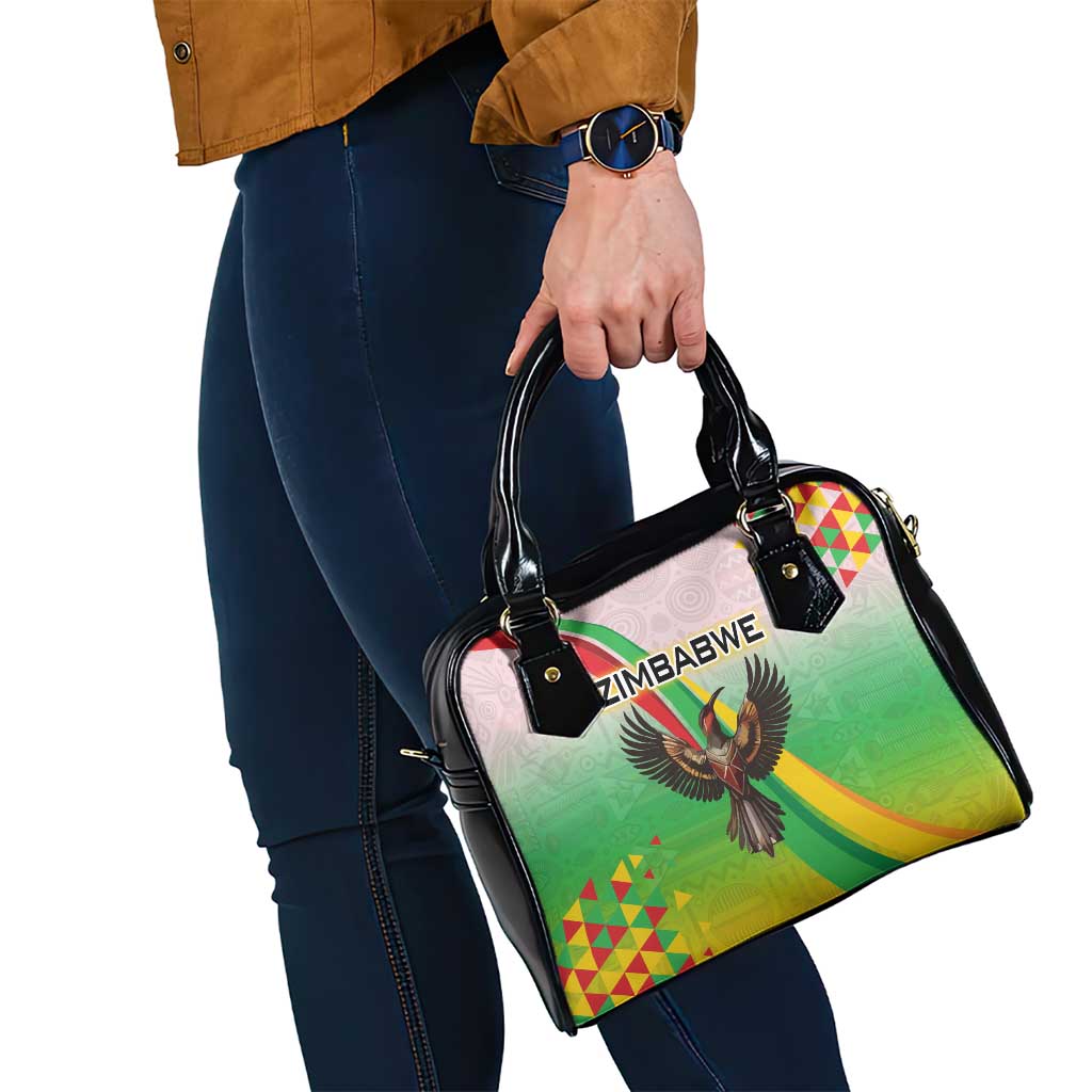 Zimbabwe Vibe Shoulder Handbag Tribal-Inspired Background with Geometric Flag Color Design TS04