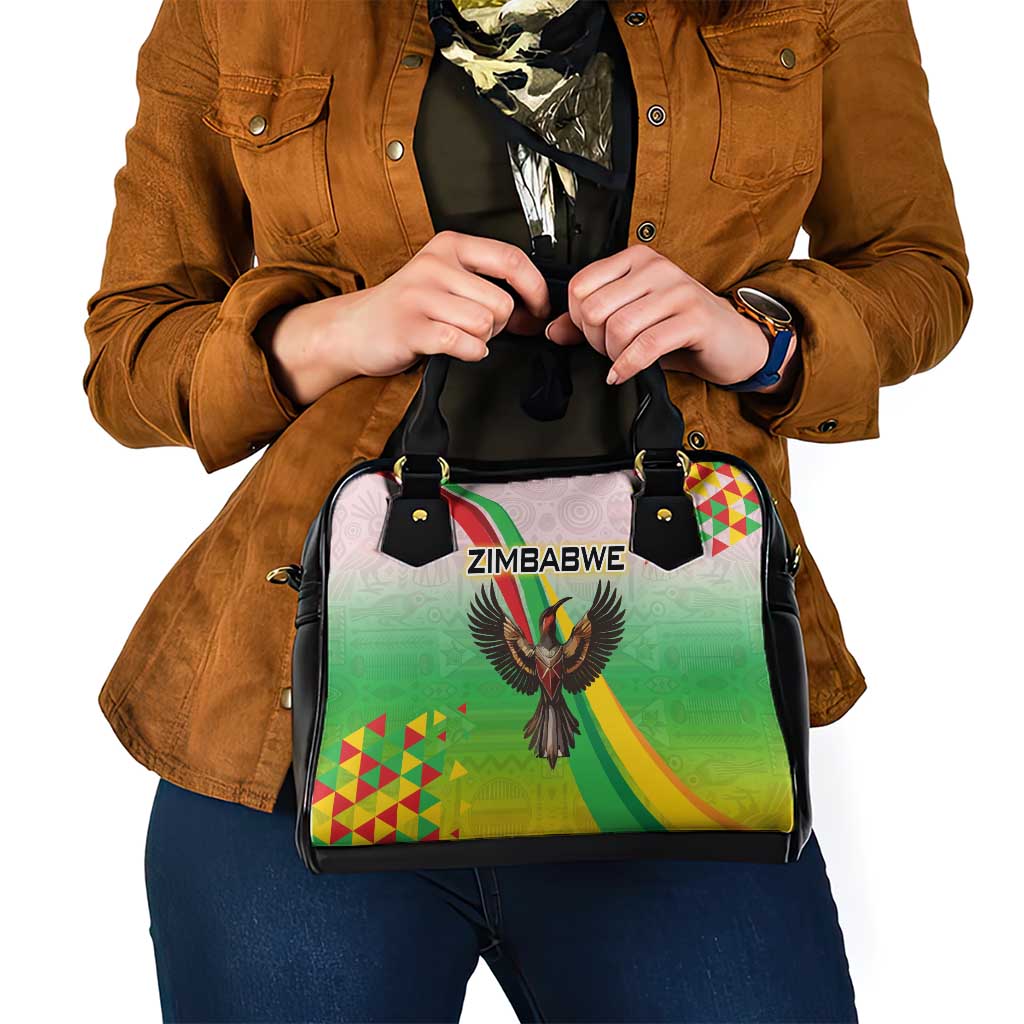 Zimbabwe Vibe Shoulder Handbag Tribal-Inspired Background with Geometric Flag Color Design TS04