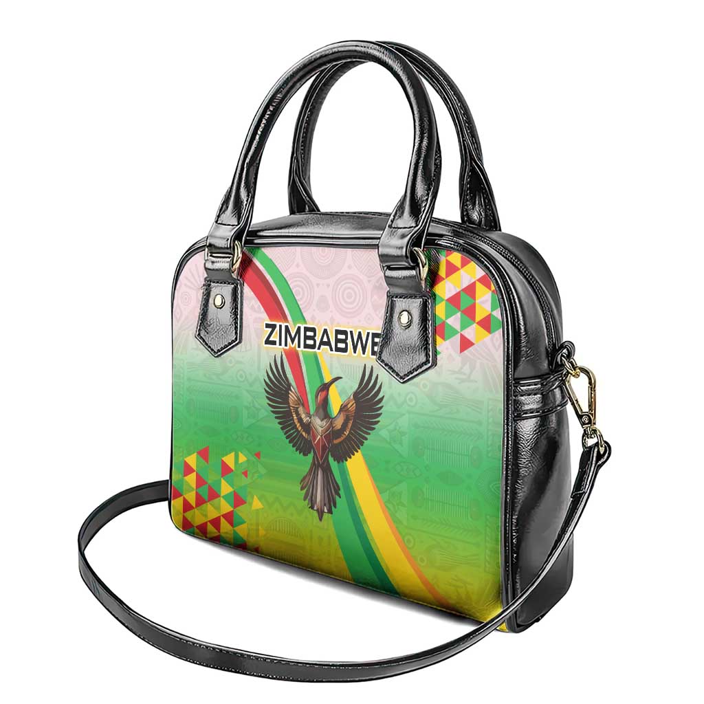 Zimbabwe Vibe Shoulder Handbag Tribal-Inspired Background with Geometric Flag Color Design TS04