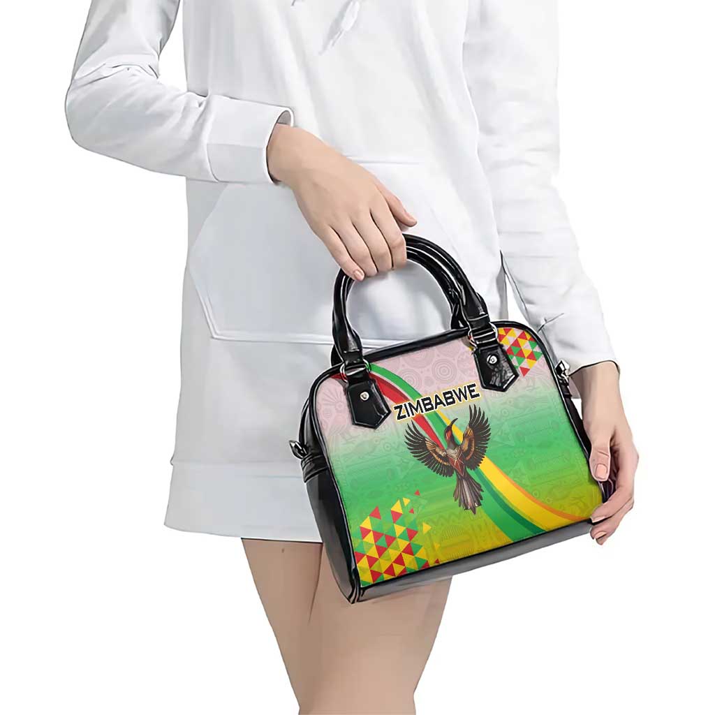 Zimbabwe Vibe Shoulder Handbag Tribal-Inspired Background with Geometric Flag Color Design TS04