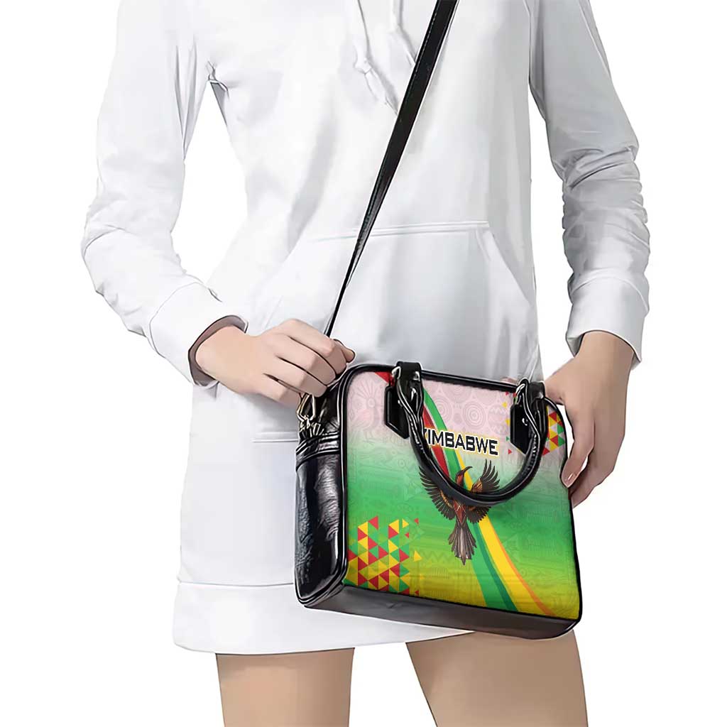 Zimbabwe Vibe Shoulder Handbag Tribal-Inspired Background with Geometric Flag Color Design TS04