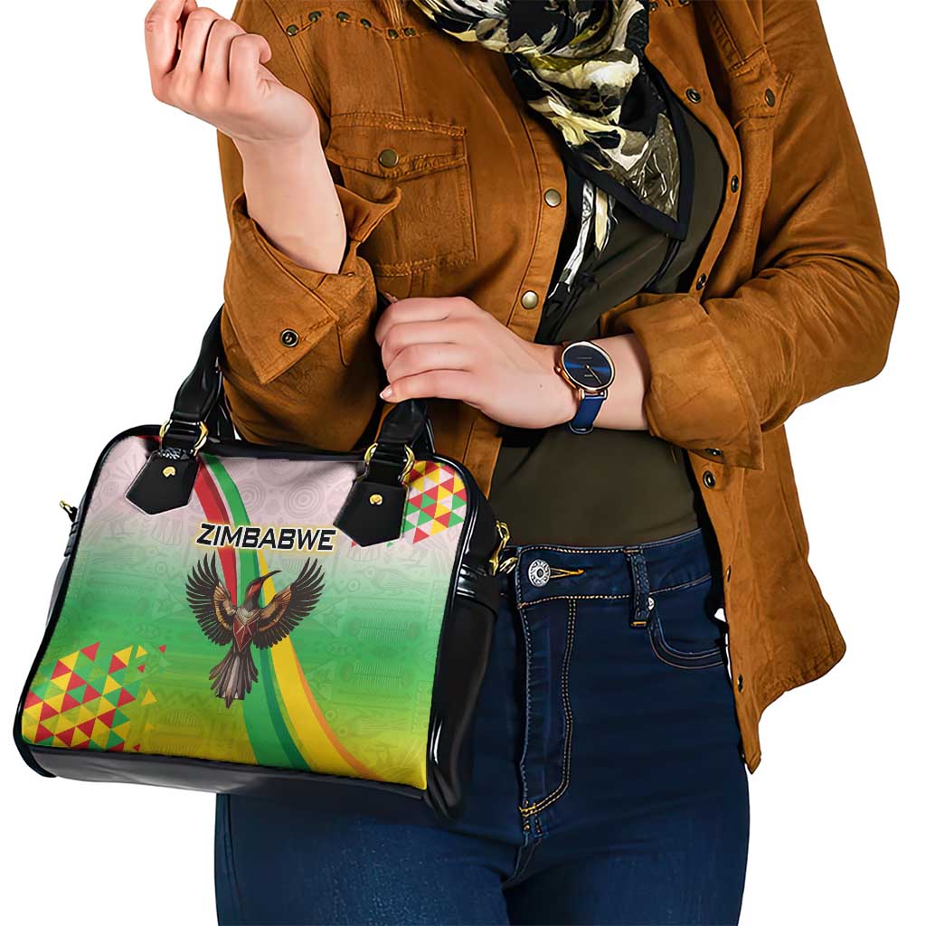 Zimbabwe Vibe Shoulder Handbag Tribal-Inspired Background with Geometric Flag Color Design TS04