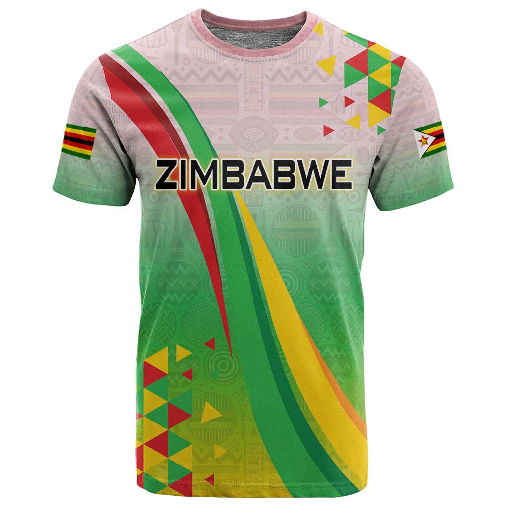 Vibe Zimbabwe T shirt Tribal-Inspired Background with Geometric Flag Color Design TS04