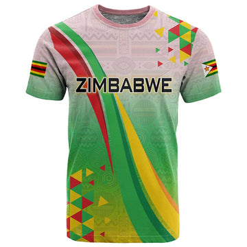Vibe Zimbabwe T shirt Tribal-Inspired Background with Geometric Flag Color Design TS04