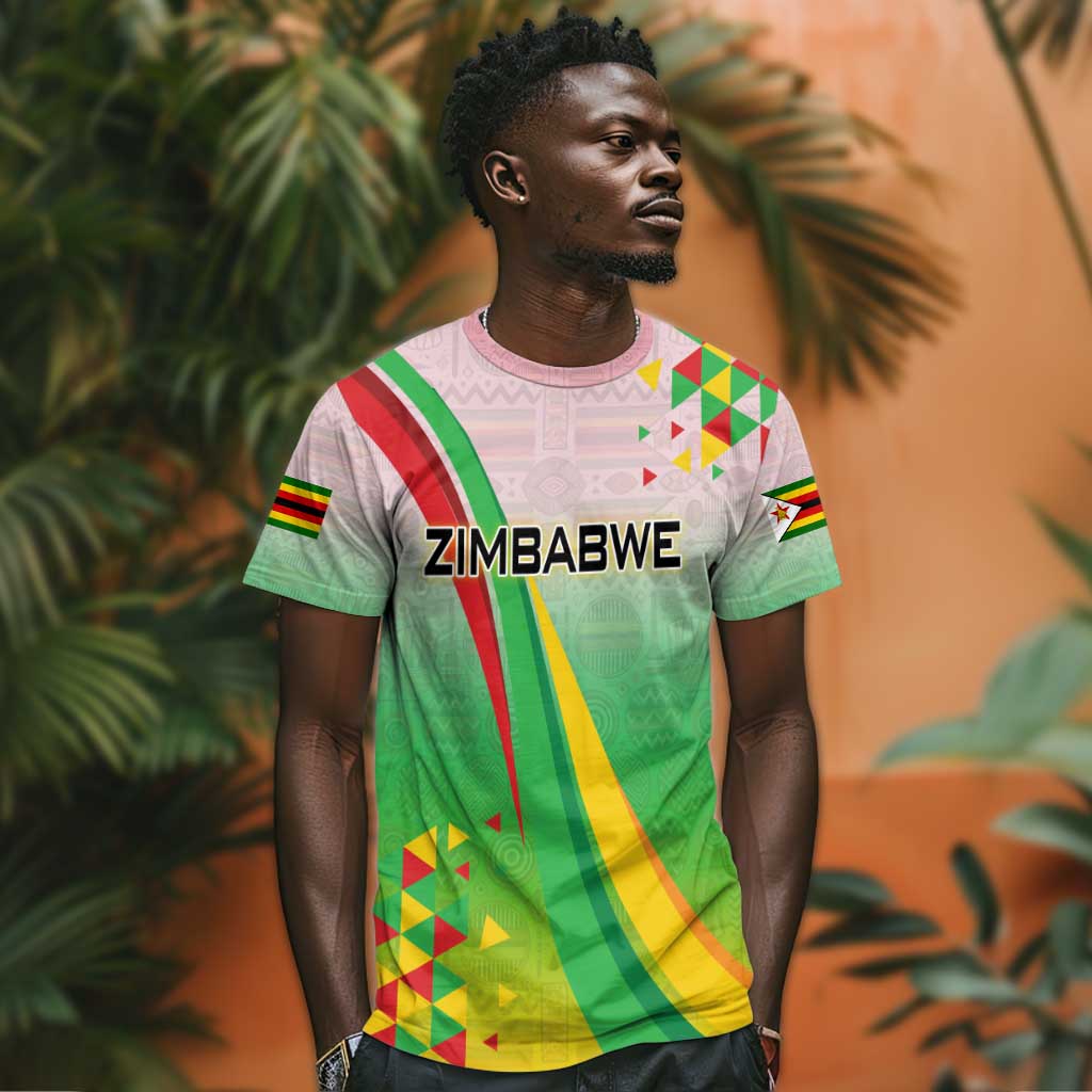 Vibe Zimbabwe T shirt Tribal-Inspired Background with Geometric Flag Color Design TS04