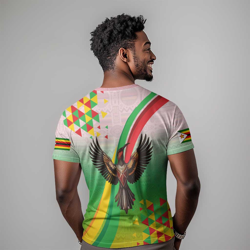 Vibe Zimbabwe T shirt Tribal-Inspired Background with Geometric Flag Color Design TS04