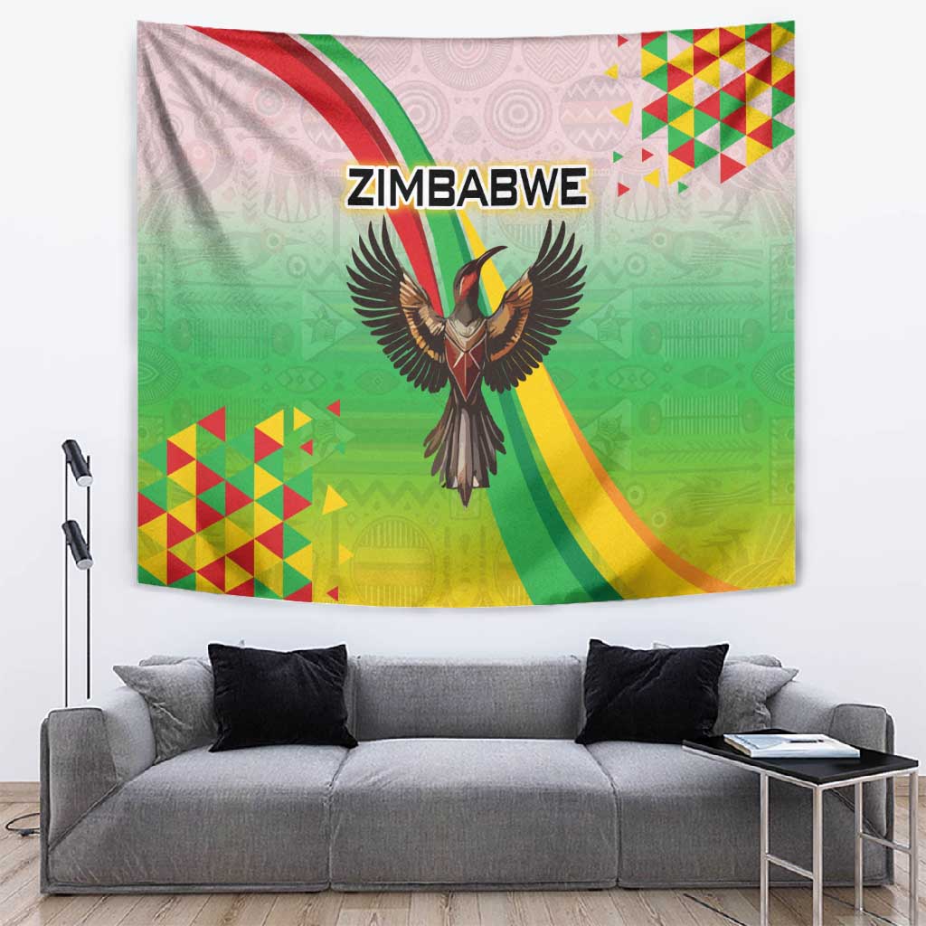Vibe Zimbabwe Tapestry Tribal-Inspired Background with Geometric Flag Color Design TS04