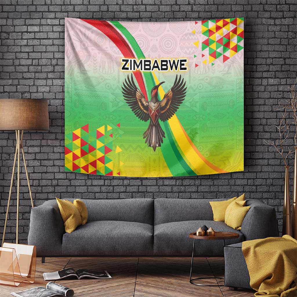 Vibe Zimbabwe Tapestry Tribal-Inspired Background with Geometric Flag Color Design TS04