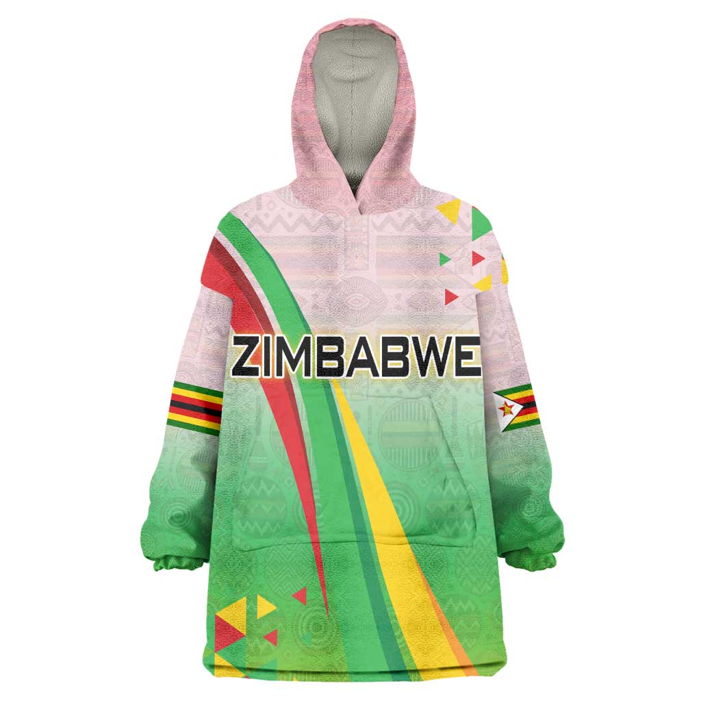 Vibe Zimbabwe Wearable Blanket Hoodie Tribal-Inspired Background with Geometric Flag Color Design TS04