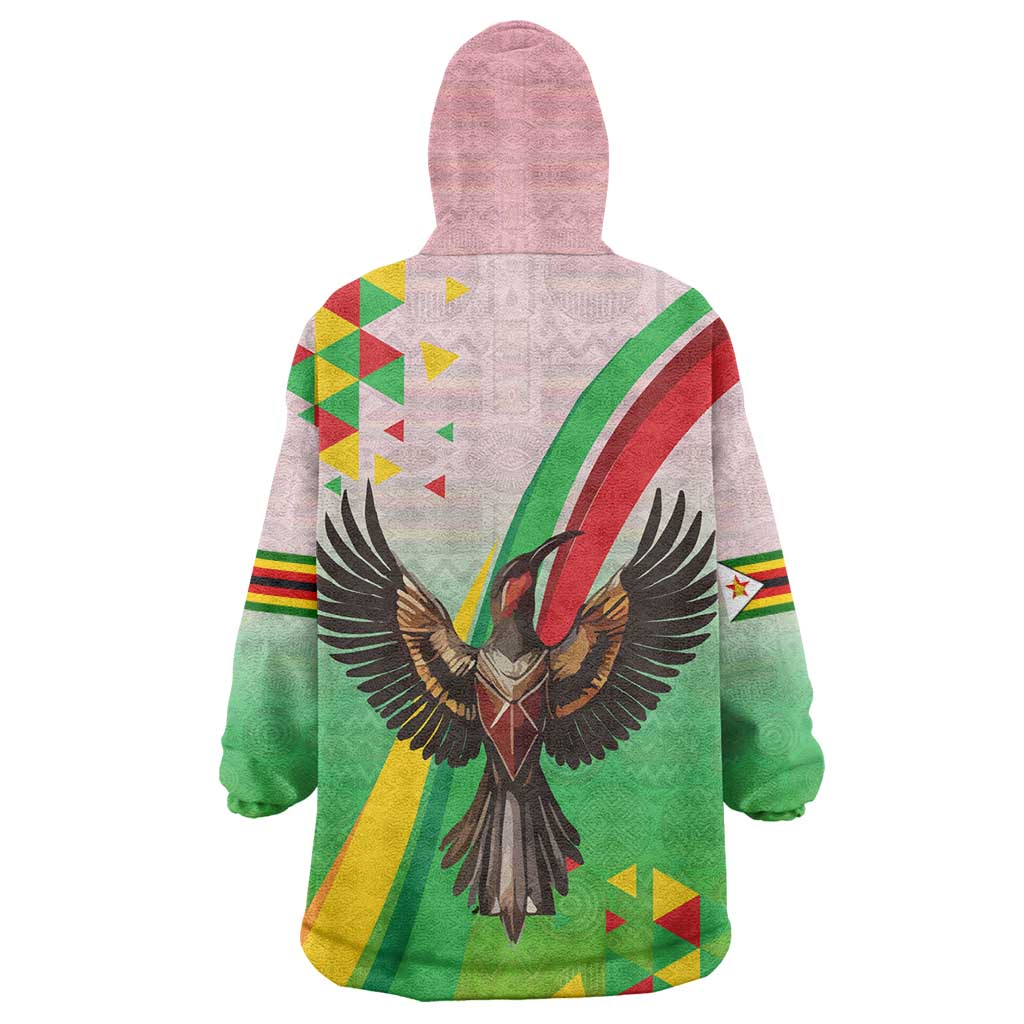 Vibe Zimbabwe Wearable Blanket Hoodie Tribal-Inspired Background with Geometric Flag Color Design TS04