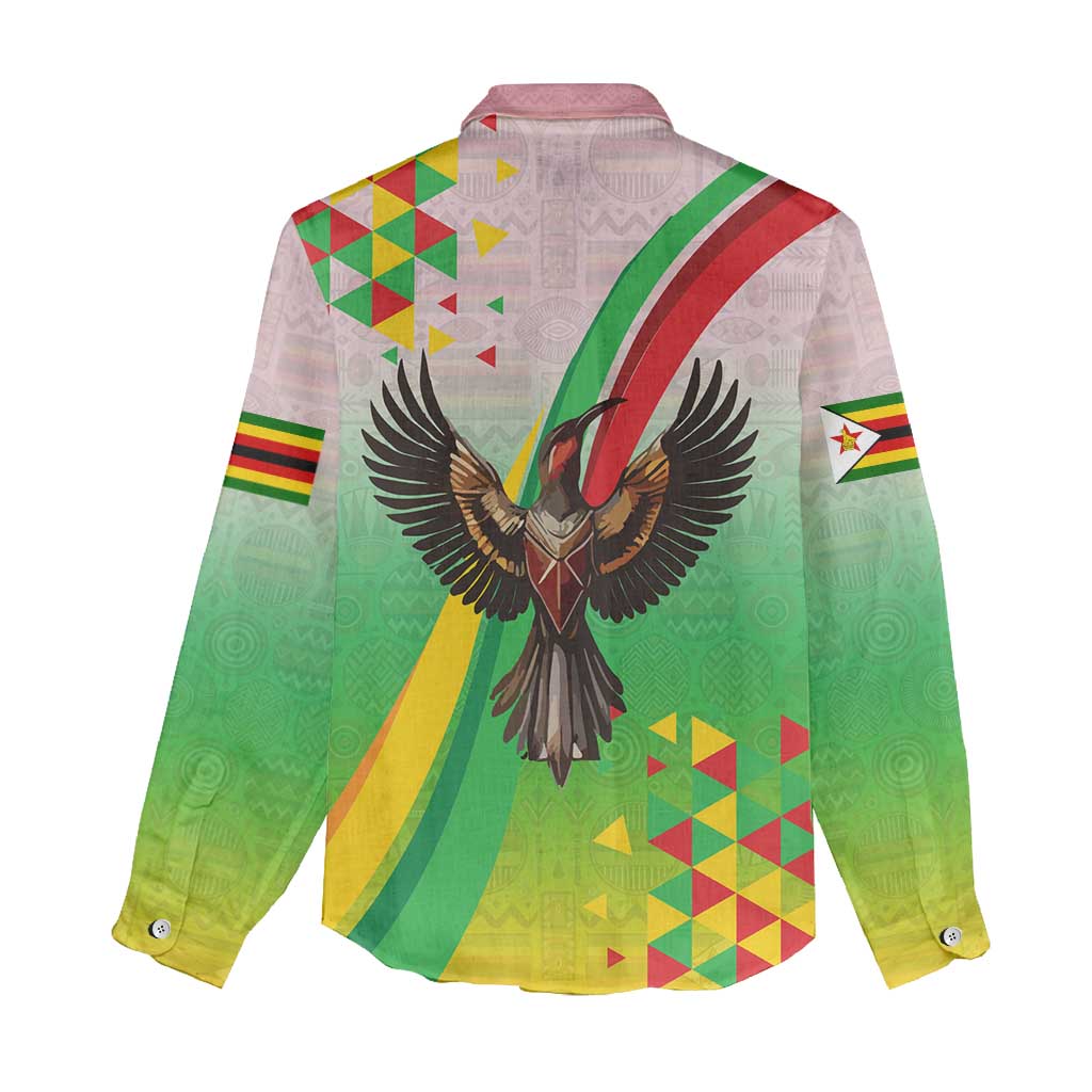 Vibe Zimbabwe Women Casual Shirt Tribal-Inspired Background with Geometric Flag Color Design TS04