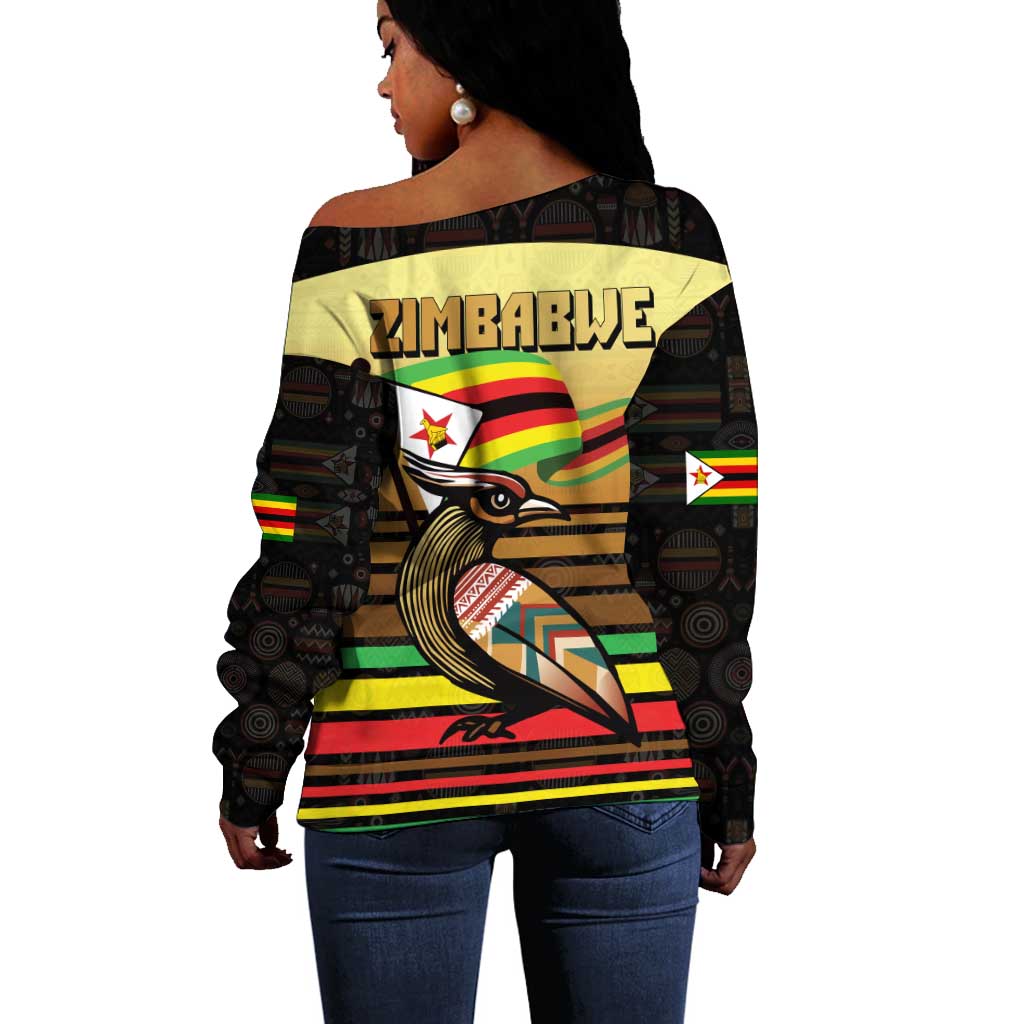 Pride Zimbabwe Off Shoulder Sweater Zimbabwean Bird, Tribal Patterns and Pan-African Colors TS04