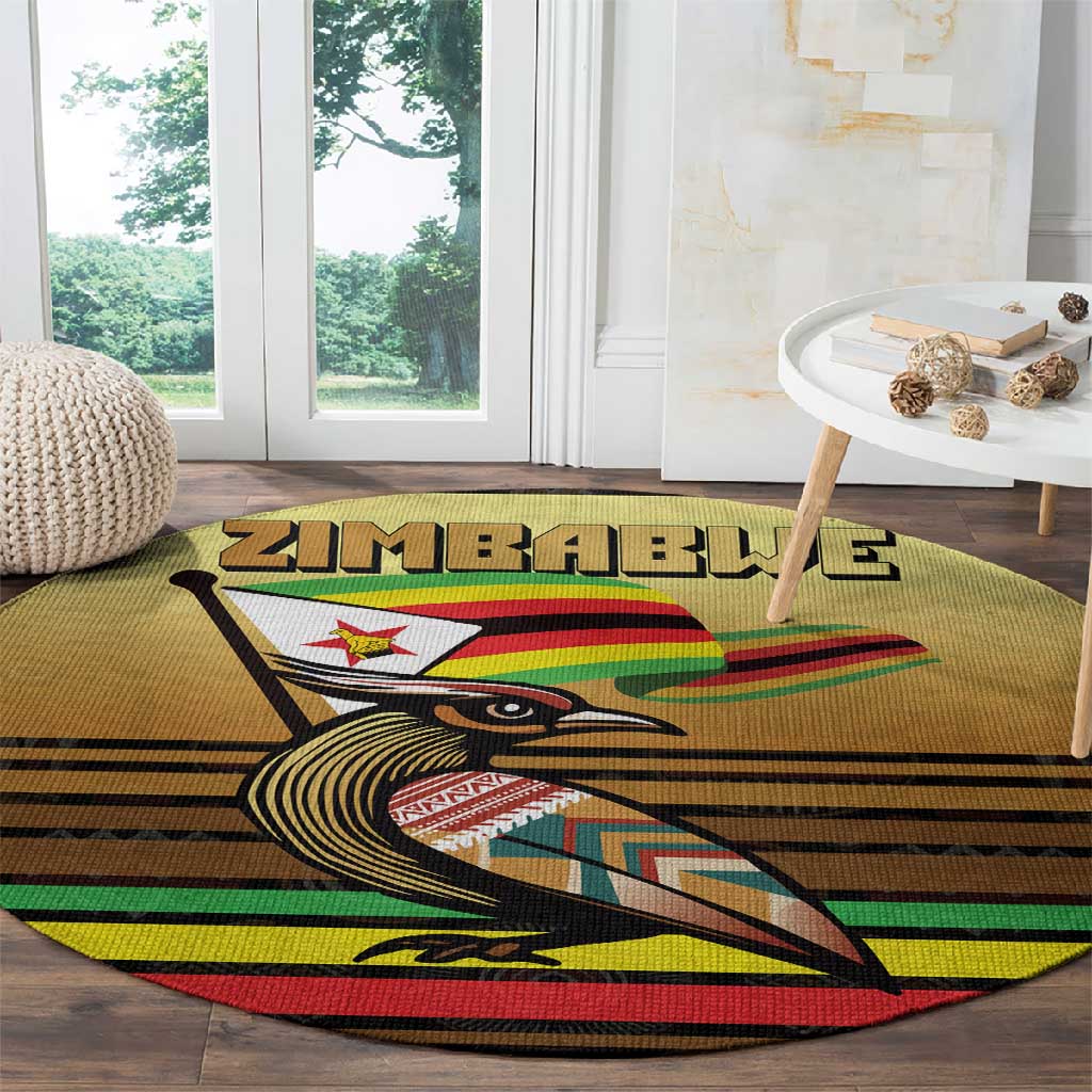 Pride Zimbabwe Round Carpet Zimbabwean Bird, Tribal Patterns and Pan-African Colors TS04