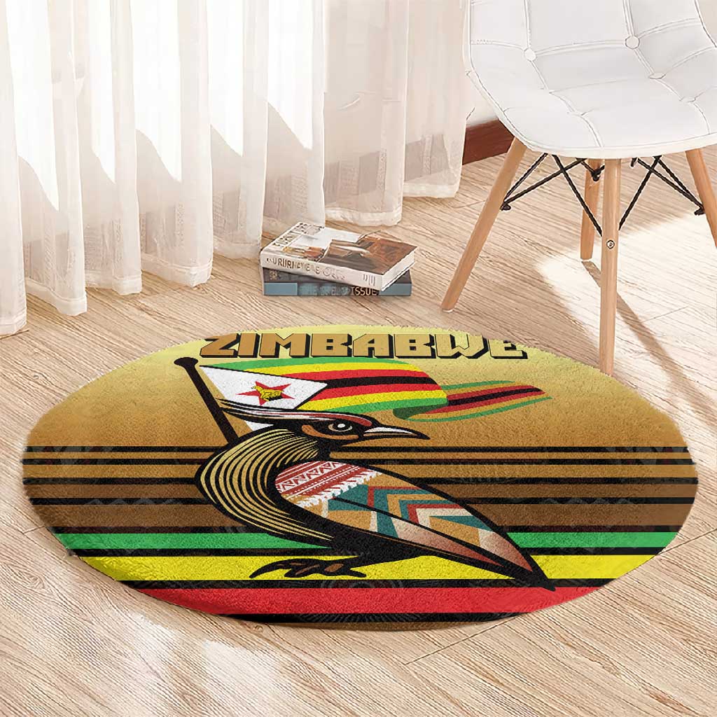 Pride Zimbabwe Round Carpet Zimbabwean Bird, Tribal Patterns and Pan-African Colors TS04