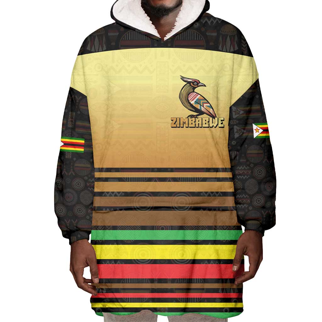Pride Zimbabwe Wearable Blanket Hoodie Zimbabwean Bird, Tribal Patterns and Pan-African Colors TS04