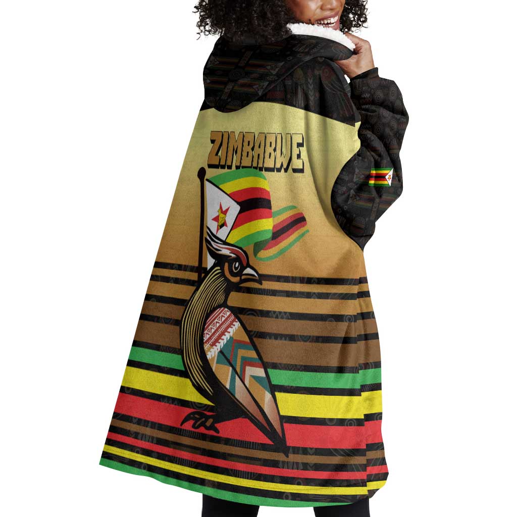 Pride Zimbabwe Wearable Blanket Hoodie Zimbabwean Bird, Tribal Patterns and Pan-African Colors TS04