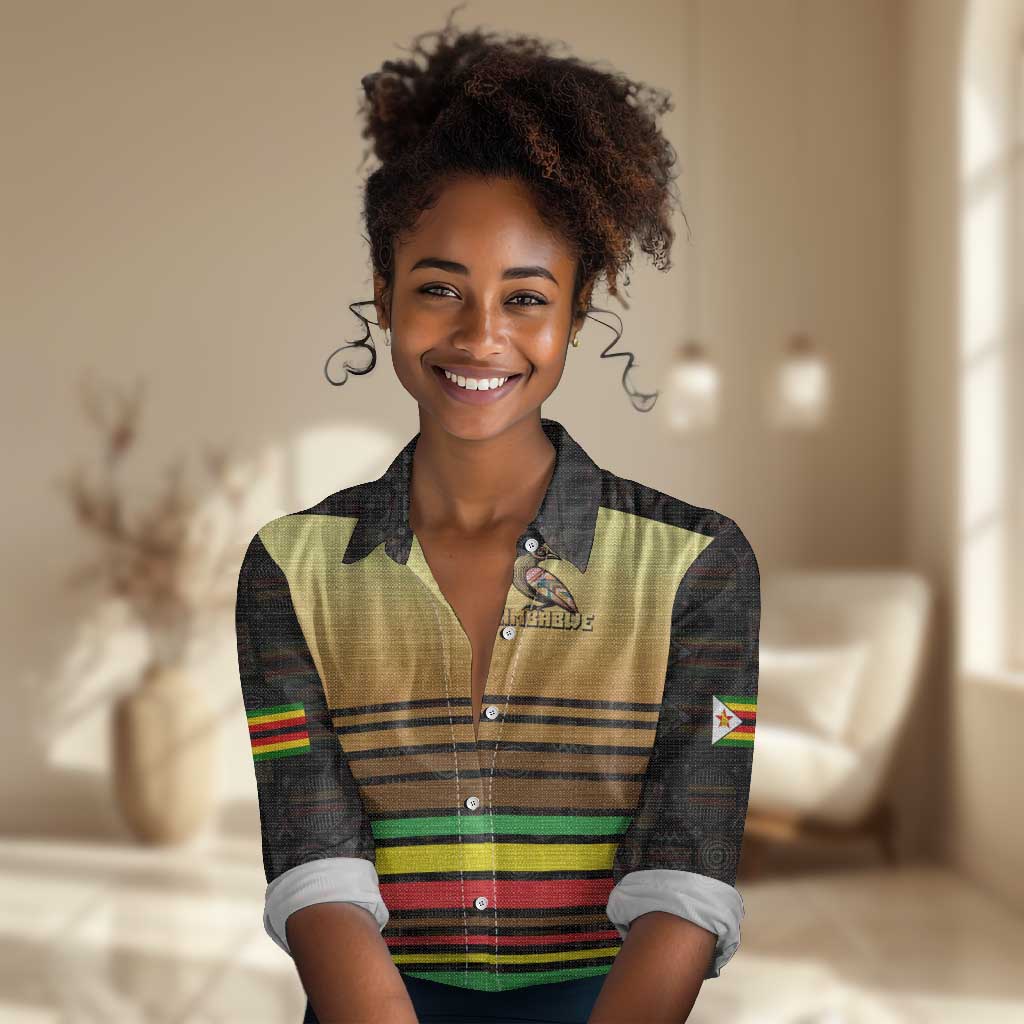 Pride Zimbabwe Women Casual Shirt Zimbabwean Bird, Tribal Patterns and Pan-African Colors TS04