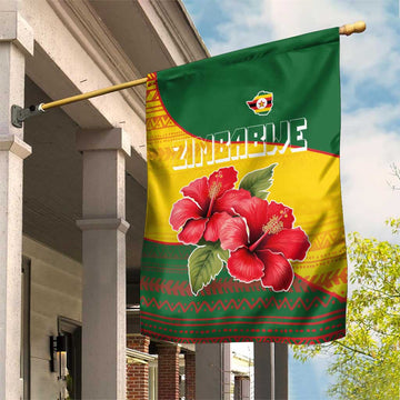 Zimbabwe Flag Map Garden Flag African Tribal Pattern Red Hibiscus Flowers TS04