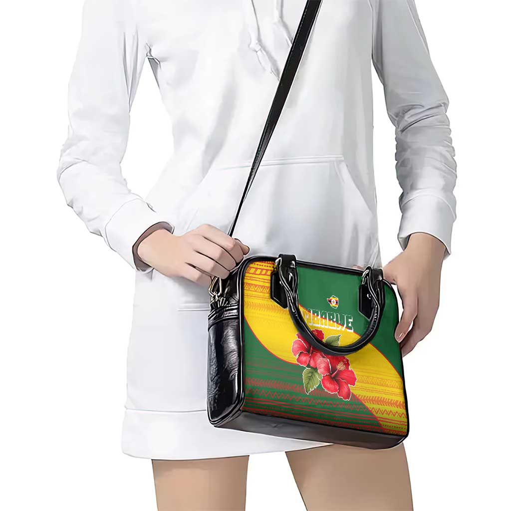 Zimbabwe Flag Map and Red Hibiscus Flowers Shoulder Handbag with African Tribal Pattern TS04