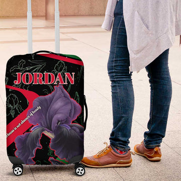 Jordan Black Iris Luggage Cover with Flag Colors and Cultural Quote TS04
