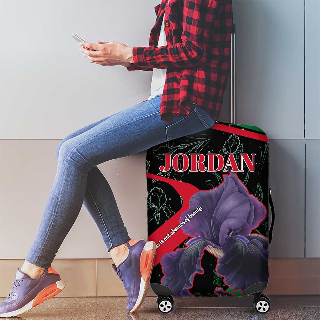 Jordan Black Iris Luggage Cover with Flag Colors and Cultural Quote TS04