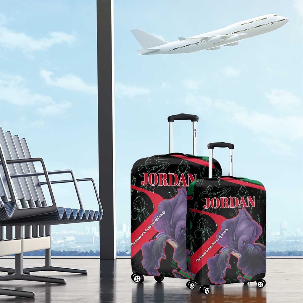 Jordan Black Iris Luggage Cover with Flag Colors and Cultural Quote TS04