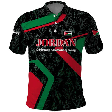 Jordan Black Iris Polo Shirt with Flag Colors and Cultural Quote TS04