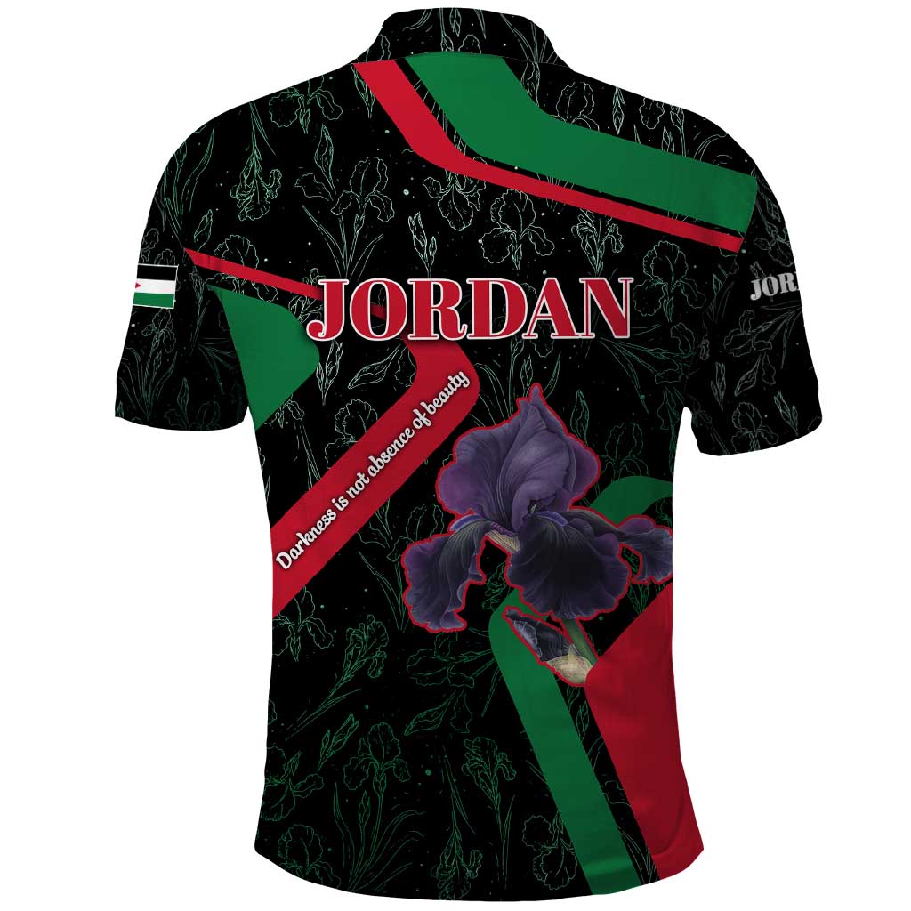Jordan Black Iris Polo Shirt with Flag Colors and Cultural Quote TS04