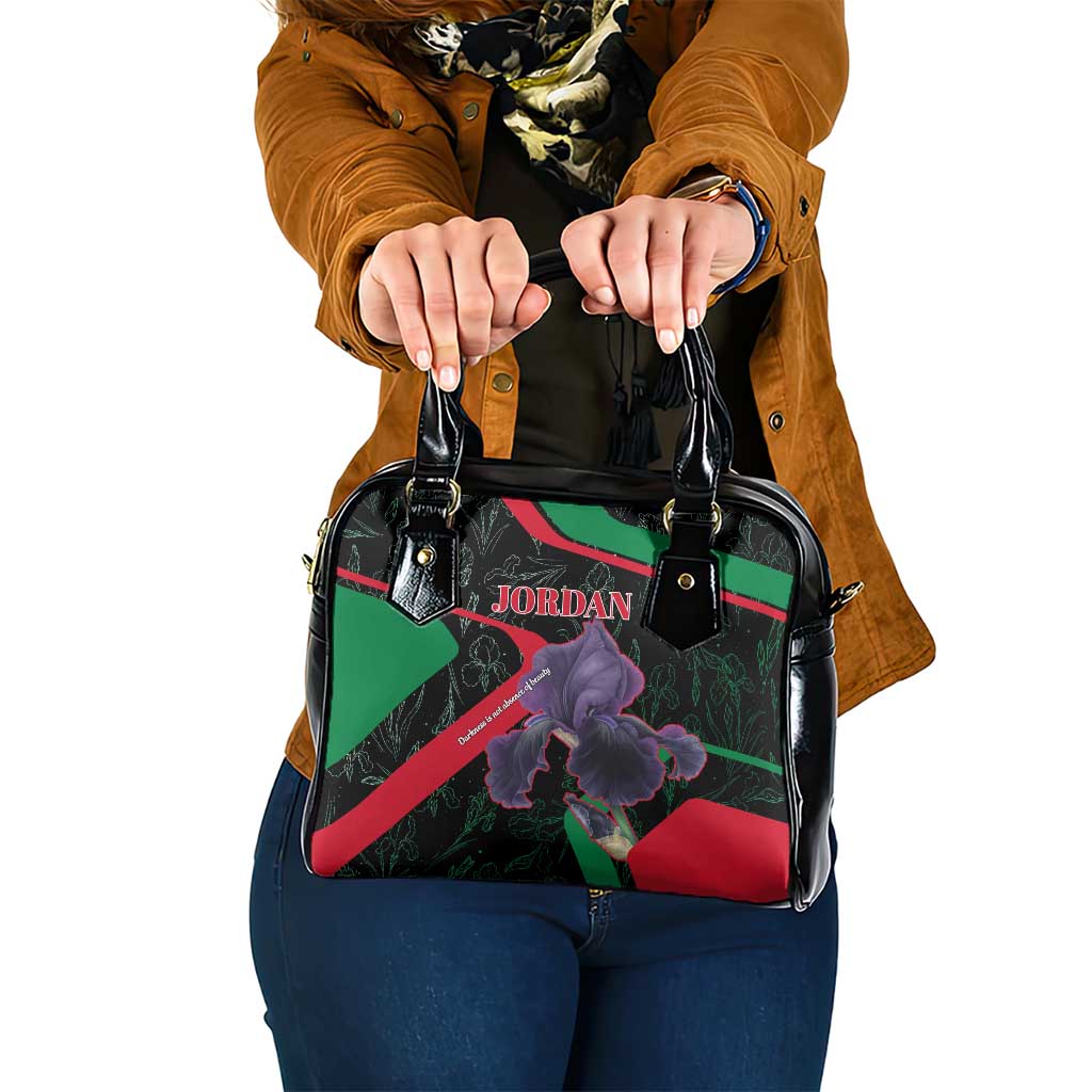 Jordan Black Iris Shoulder Handbag with Flag Colors and Cultural Quote TS04