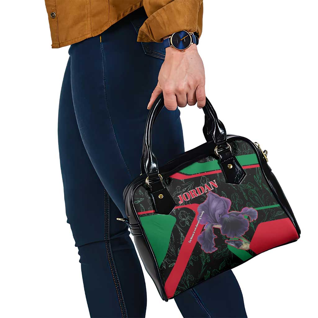 Jordan Black Iris Shoulder Handbag with Flag Colors and Cultural Quote TS04