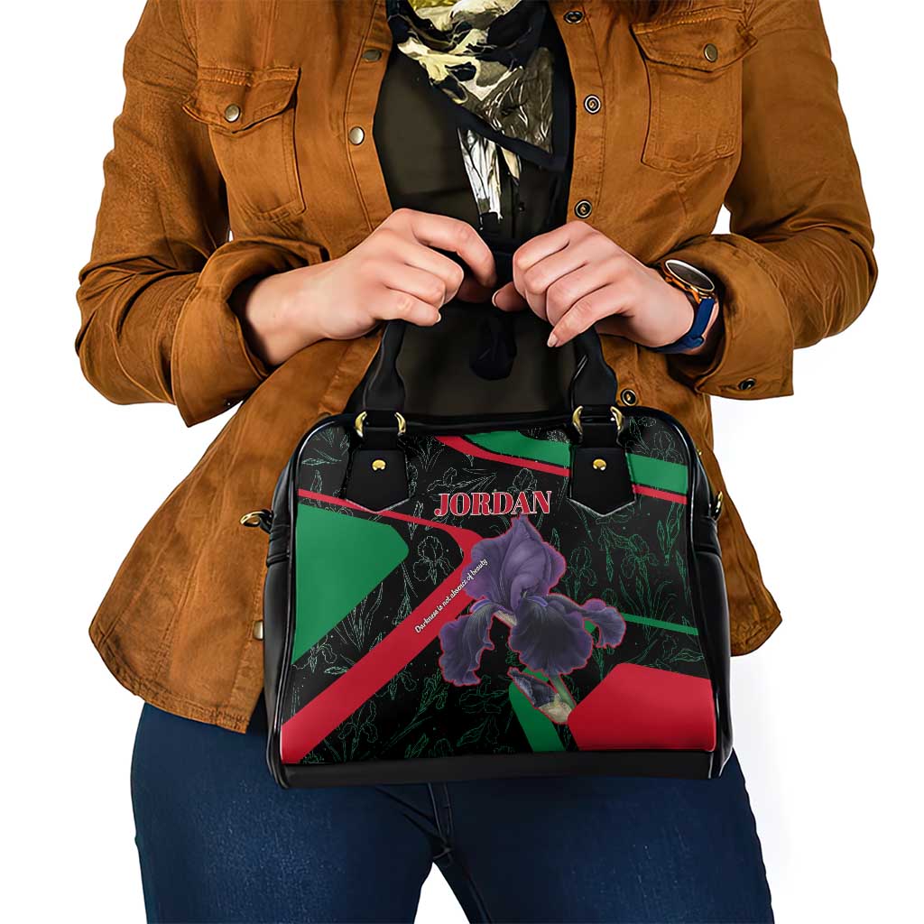 Jordan Black Iris Shoulder Handbag with Flag Colors and Cultural Quote TS04
