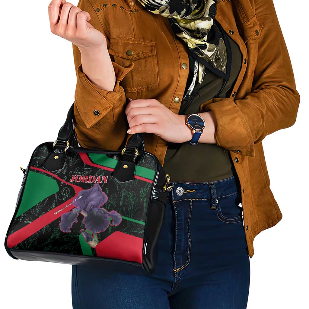 Jordan Black Iris Shoulder Handbag with Flag Colors and Cultural Quote TS04