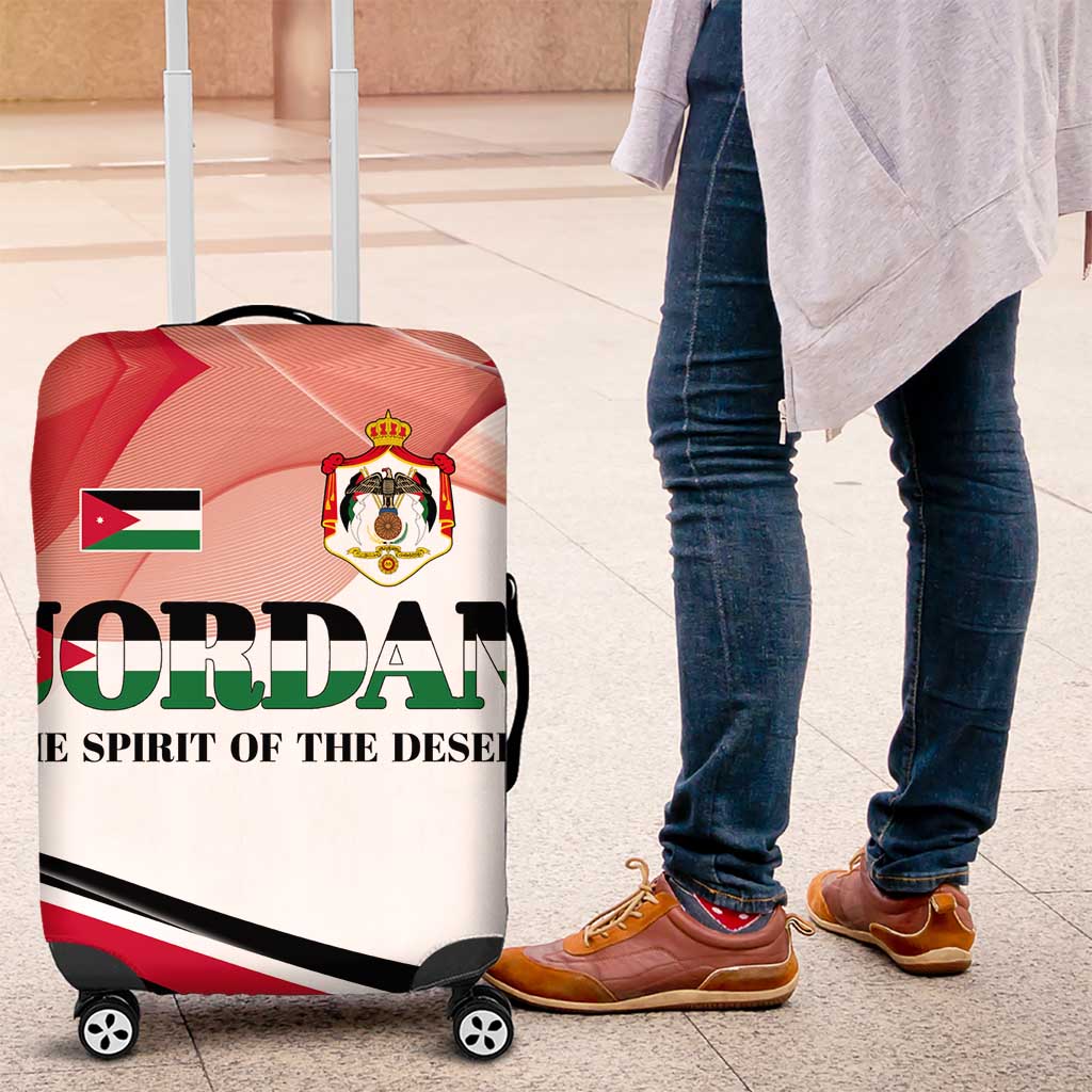 Jordan Emblem Luggage Cover with Flag Colors and Desert Spirit Quote TS04