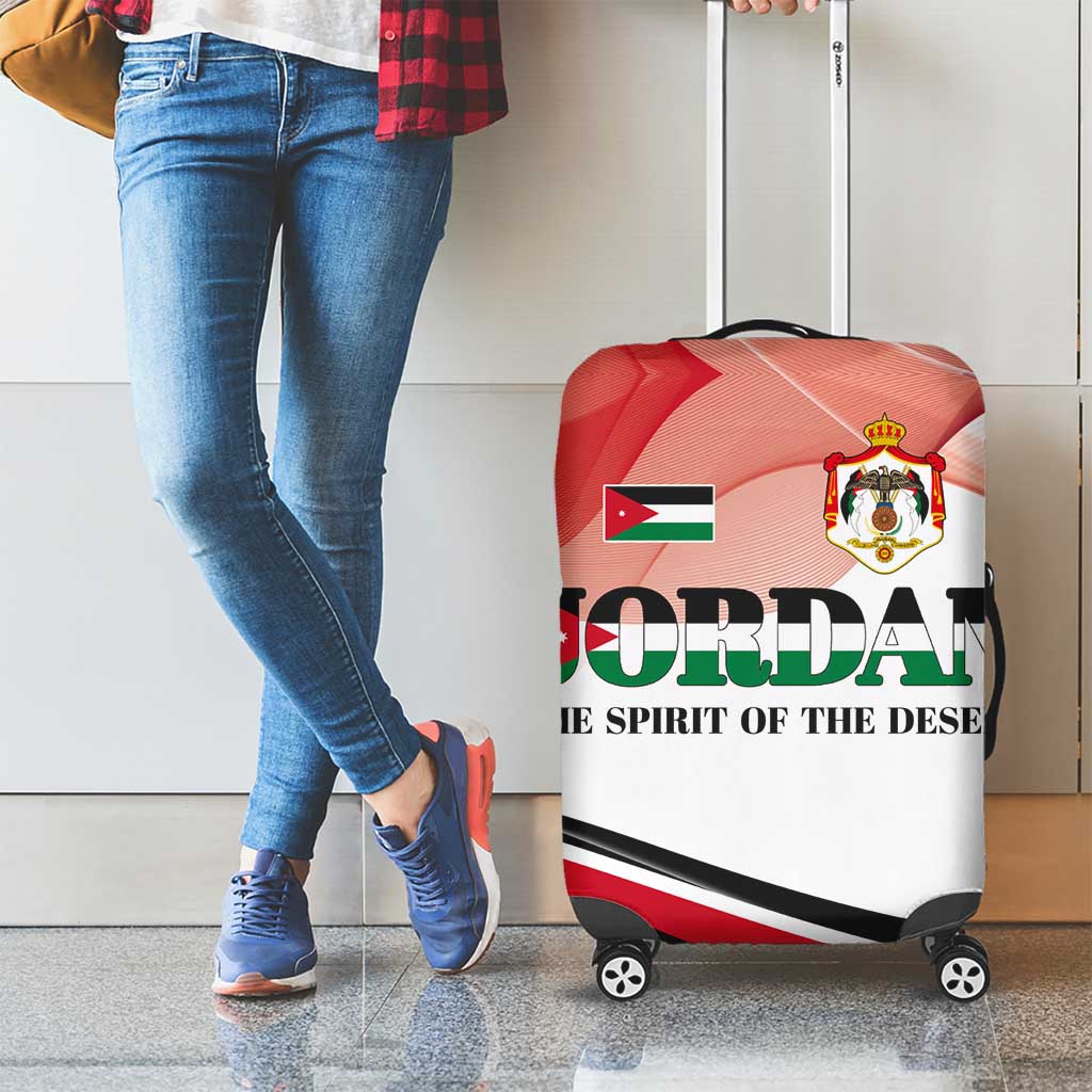 Jordan Emblem Luggage Cover with Flag Colors and Desert Spirit Quote TS04