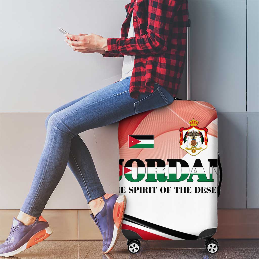 Jordan Emblem Luggage Cover with Flag Colors and Desert Spirit Quote TS04