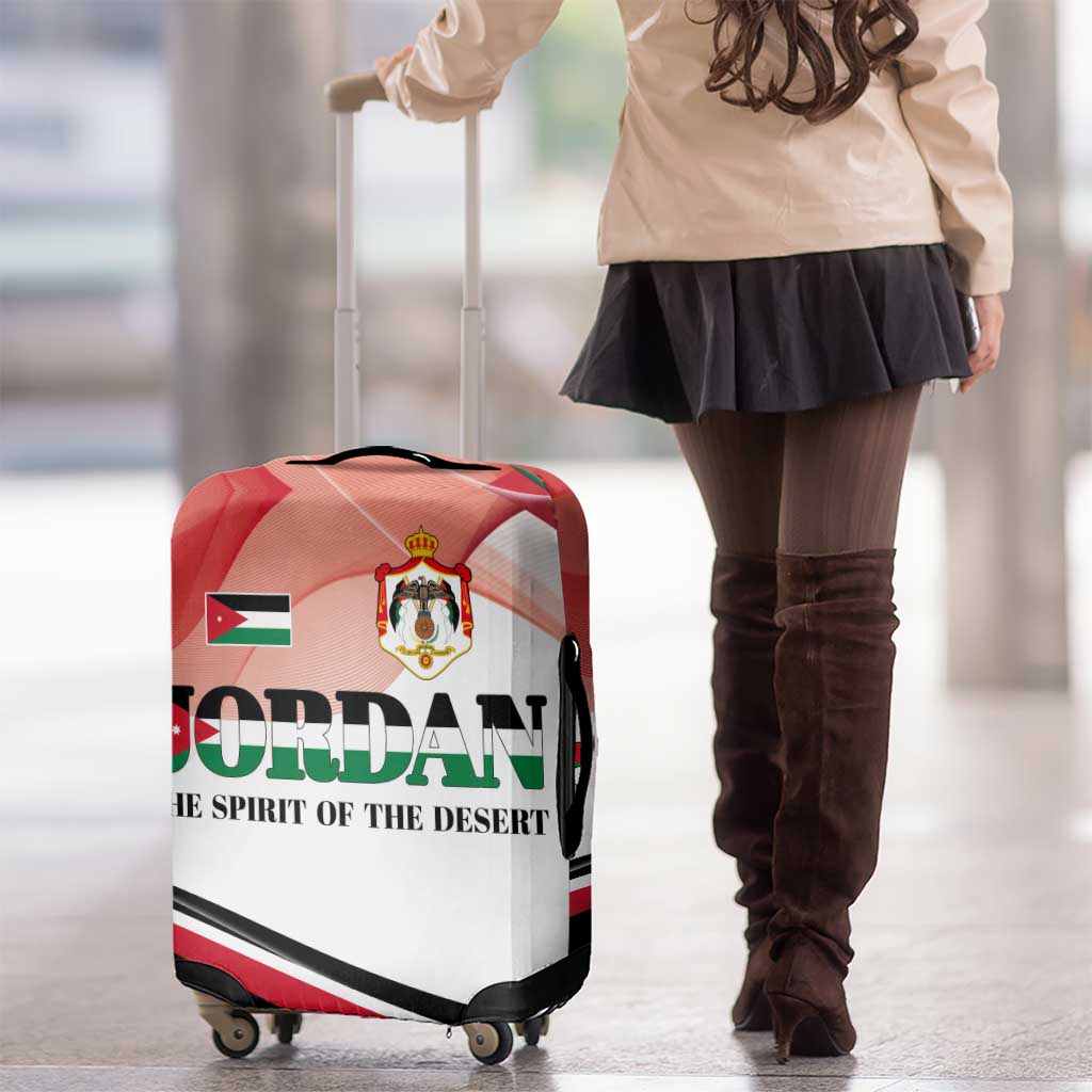 Jordan Emblem Luggage Cover with Flag Colors and Desert Spirit Quote TS04