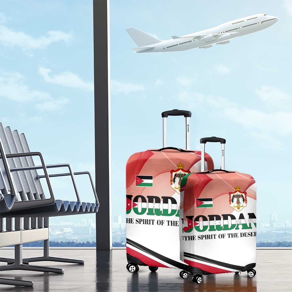 Jordan Emblem Luggage Cover with Flag Colors and Desert Spirit Quote TS04