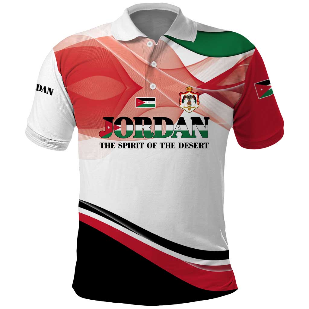 Jordan Emblem Polo Shirt with Flag Colors and Desert Spirit Quote TS04