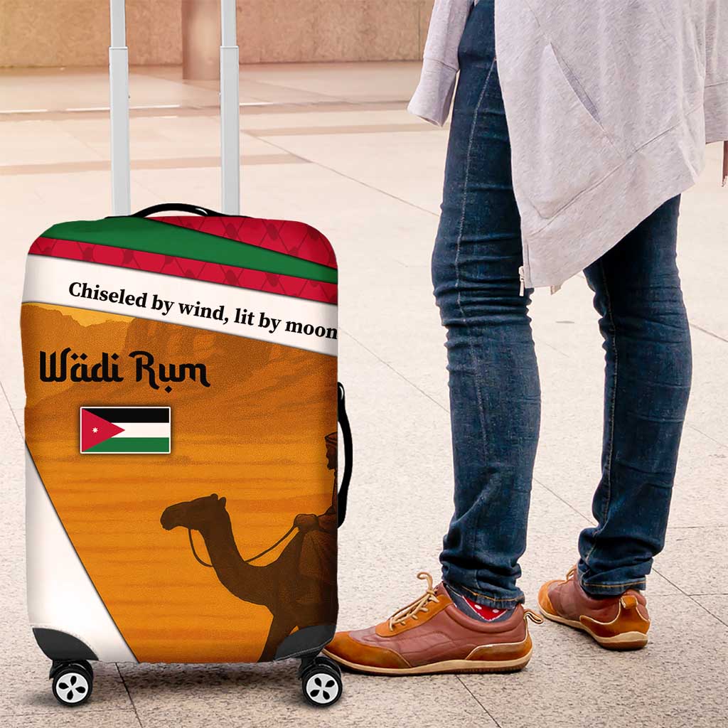 Wadi Rum Desert Luggage Cover with Camel Rider and Jordan Flag Colors TS04