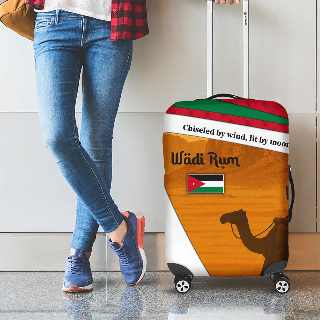 Wadi Rum Desert Luggage Cover with Camel Rider and Jordan Flag Colors TS04