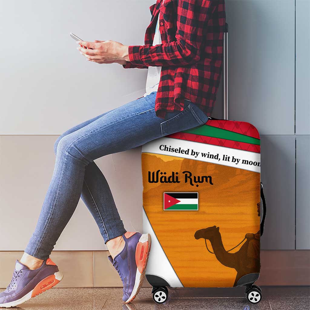 Wadi Rum Desert Luggage Cover with Camel Rider and Jordan Flag Colors TS04