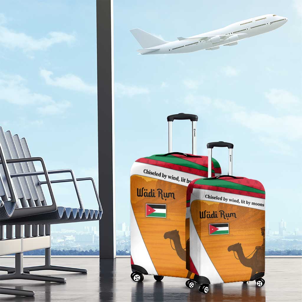 Wadi Rum Desert Luggage Cover with Camel Rider and Jordan Flag Colors TS04