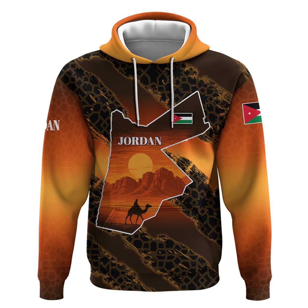 Jordan Desert Sunset Hoodie with Camel and Traditional Geometric Pattern TS04
