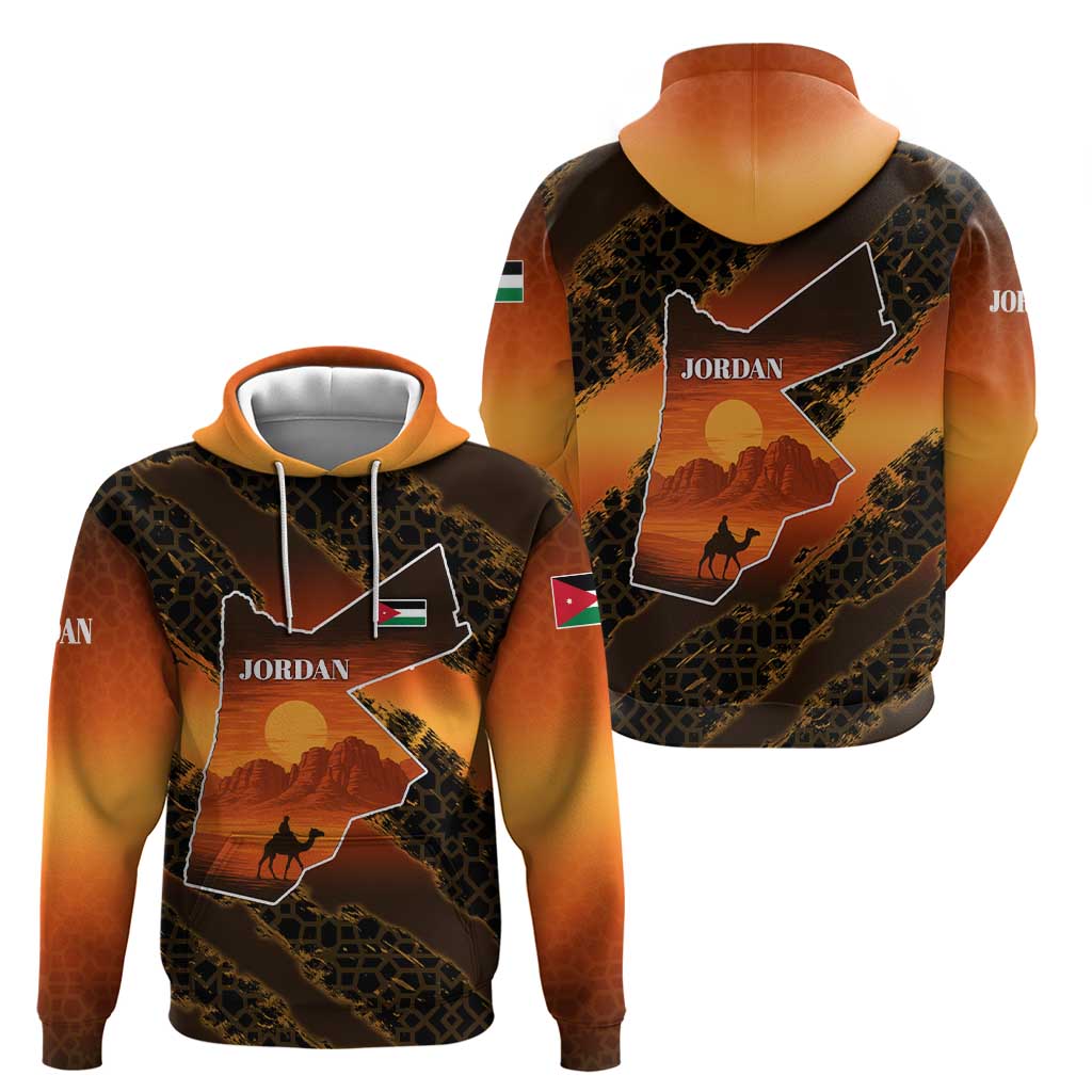 Jordan Desert Sunset Hoodie with Camel and Traditional Geometric Pattern TS04