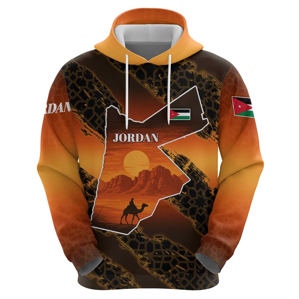 Jordan Desert Sunset Hoodie with Camel and Traditional Geometric Pattern TS04