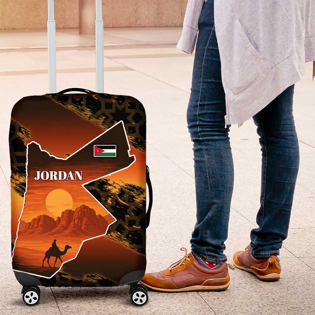 Jordan Desert Sunset Luggage Cover with Camel and Traditional Geometric Pattern TS04