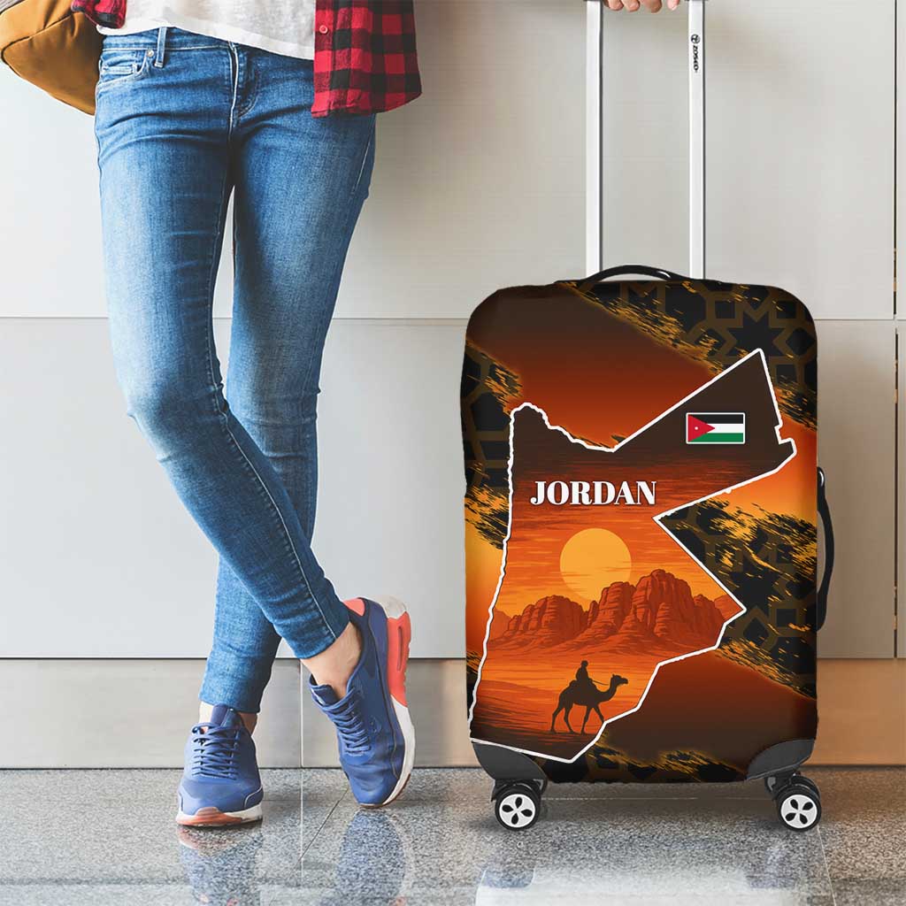 Jordan Desert Sunset Luggage Cover with Camel and Traditional Geometric Pattern TS04