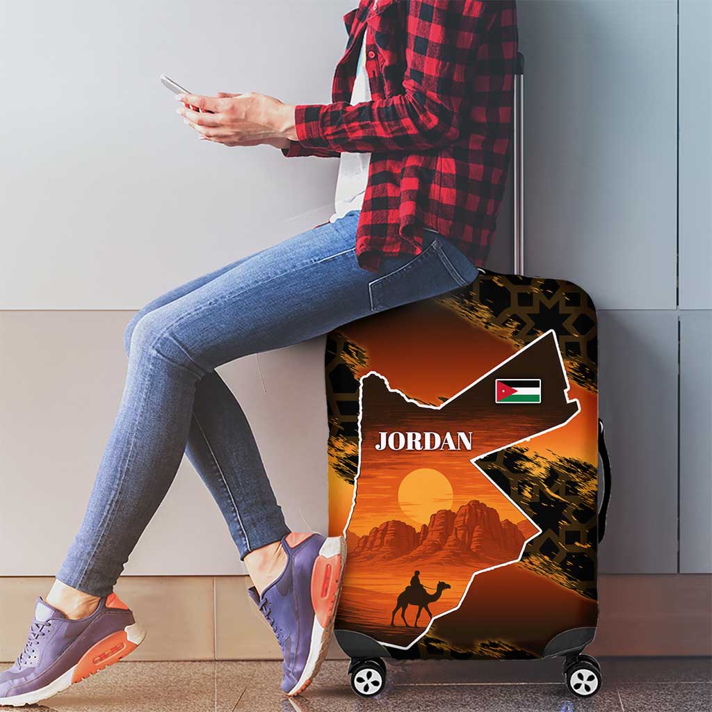 Jordan Desert Sunset Luggage Cover with Camel and Traditional Geometric Pattern TS04