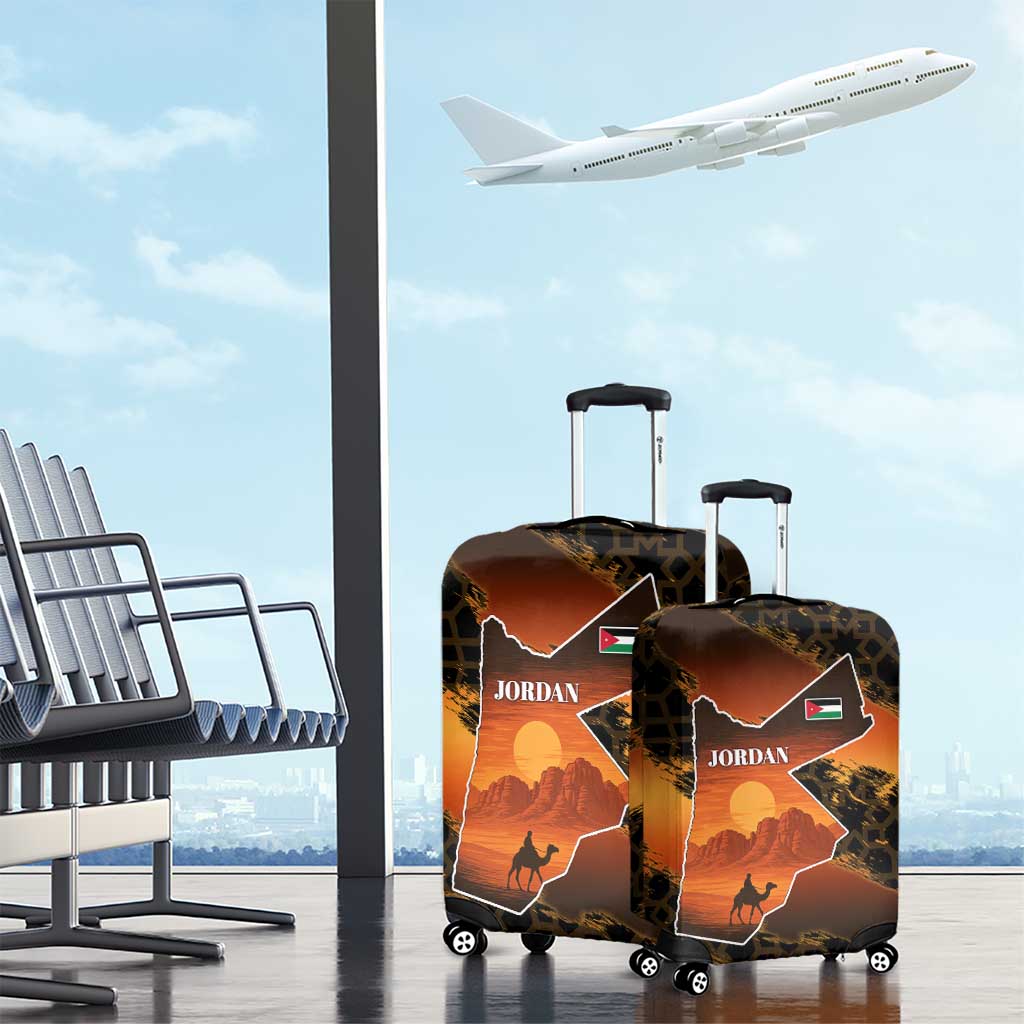 Jordan Desert Sunset Luggage Cover with Camel and Traditional Geometric Pattern TS04